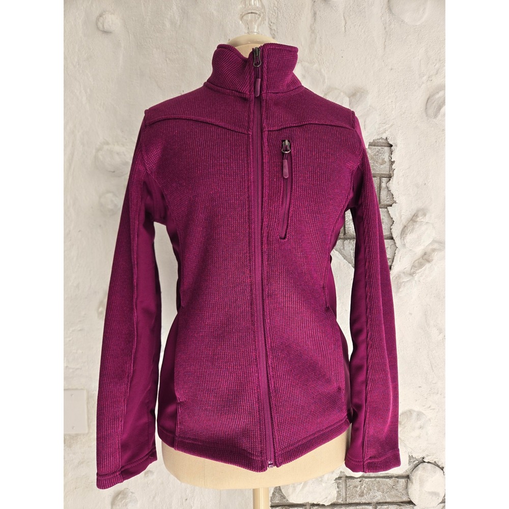 Womens Magenta Purple Waffle Knit Full Zip Performance Jacket Mock Neck Active